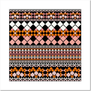 Geometric Bohemian Orange and Pink Posters and Art